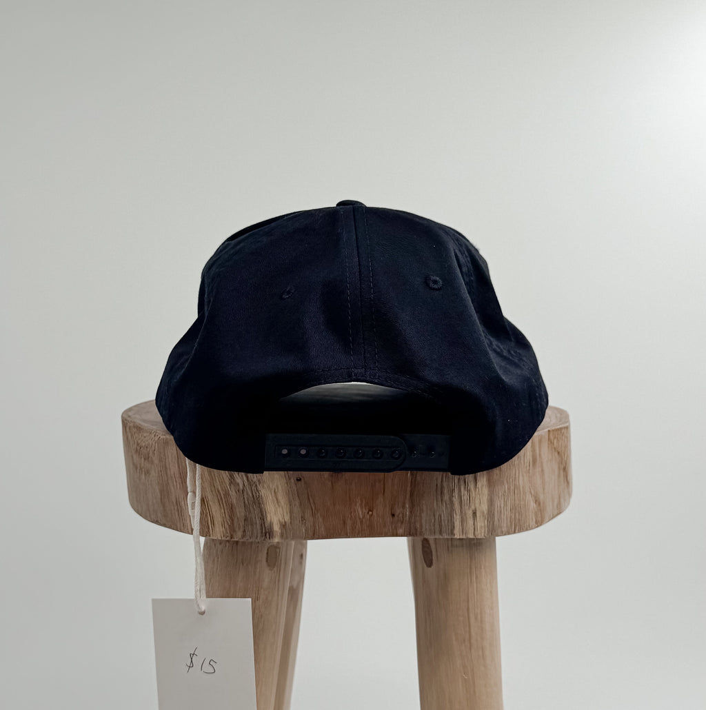 Black 5 panel twill sample hat