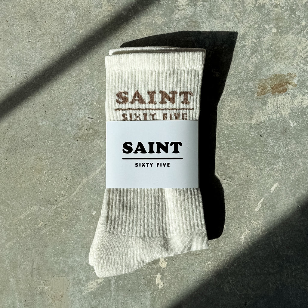 Everyday Crew Socks- Cream/Mushroom- Made in USA